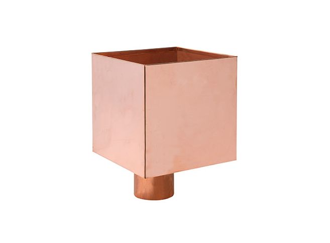 Copper Plain Box Hopper Head 200w x 200d x 200h with 80mm Outlet 