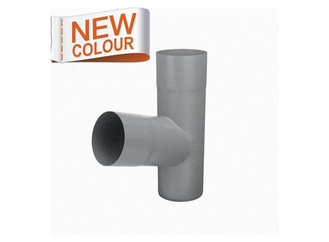 80mm RAL 9007 'Grey Aluminium' Galvanised Steel Downpipe 70 Degree Branch