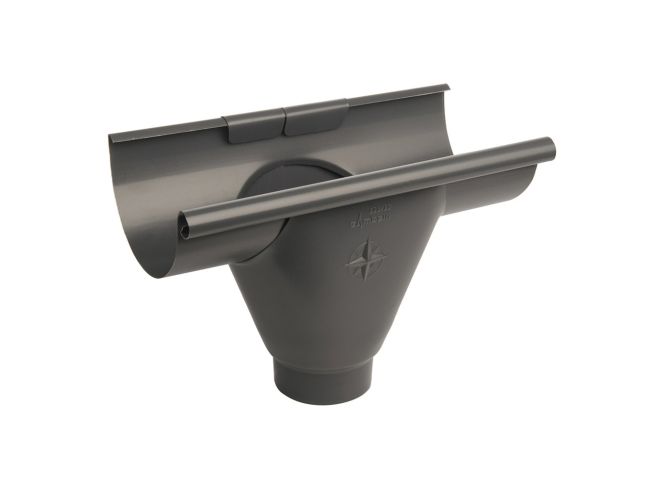 150mm Half Round Anthracite Grey Galvanised Steel 80mm 'prefab' Gutter Outlet