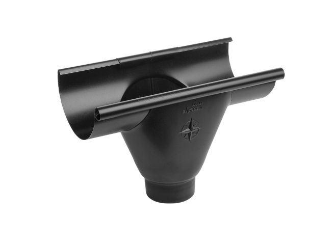 125mm Half Round Black Coated Galvanised Steel 80mm 'prefab' Gutter Outlet