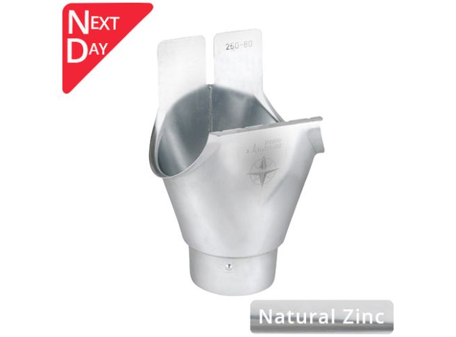 150mm Half Round Natural Zinc 100mm 'wrap around' Gutter Outlet